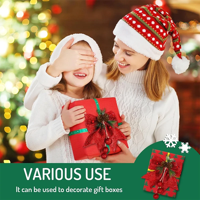 Red Glitter Christmas Bow 30cm Tree Ornament Xmas Home Decor Gift Festive & Party Supplies Christmas Bows