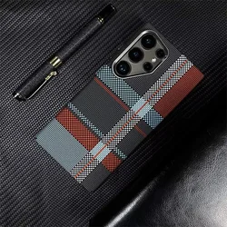 Trendy Retro MagSafe Carbon Magnetic Phone Case - Shockproof Hard PC Wireless Charging Cover - Samsung S26Ultra (Pattern b)