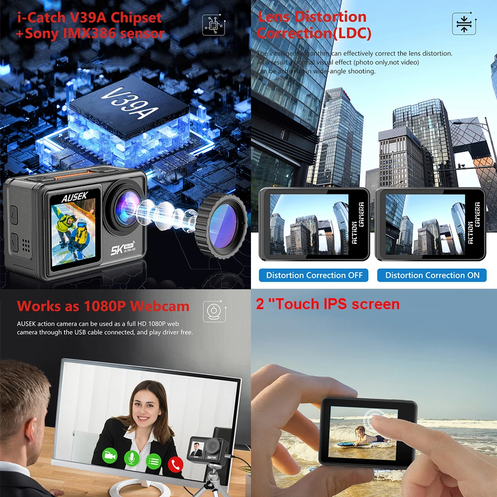 S81TRW Action Camera 5K 4K60FPS 48MP EIS DVR Webcam 2" IPS Dual Screen Optional 6 Filter Wireless Microphone Wi-Fi Sports Cam 2