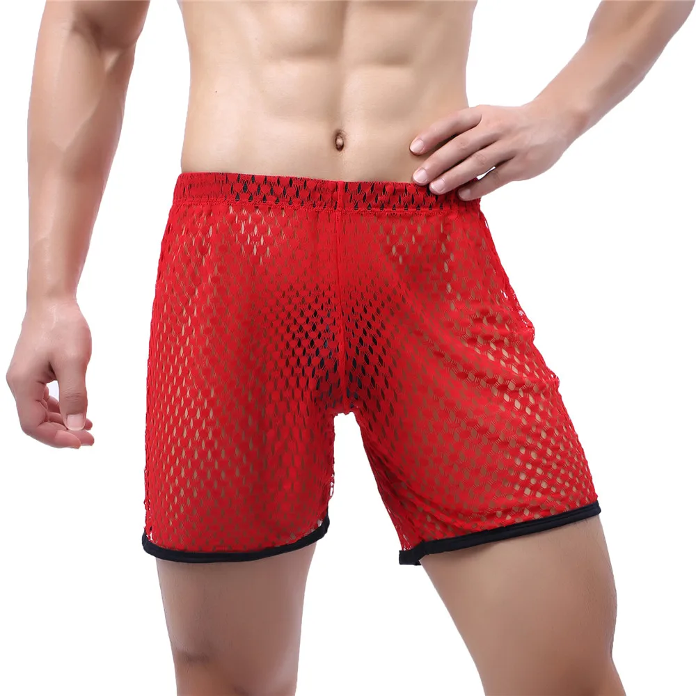 

Sexy Mens Fishnet Boxer Shorts Mesh Sheer Breathable Loose Pajama Shorts Comfortable Sleep Bottoms Man Lounge Homewear Underwear