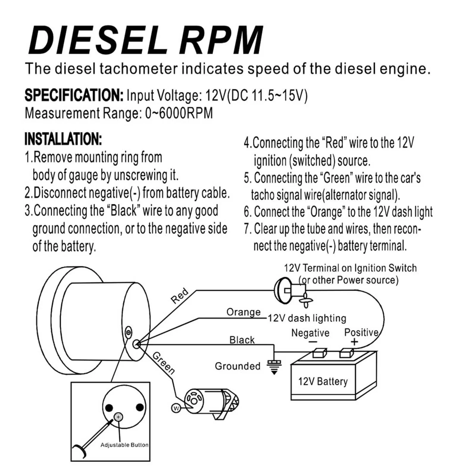 Diagrama de fiação do tacômetro diesel