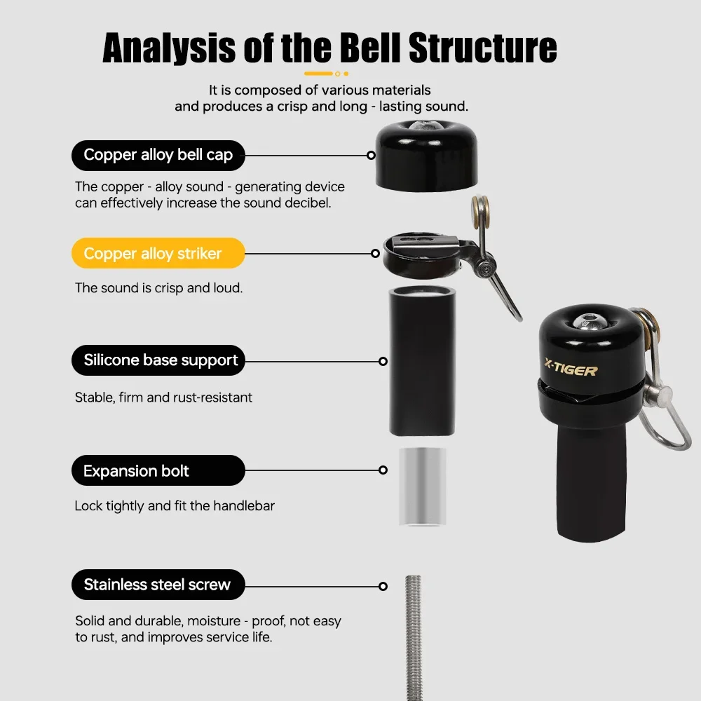 Compact & Loud 80dB Bicycle Safety Bell – Lightweight Handlebar End Warning Horn