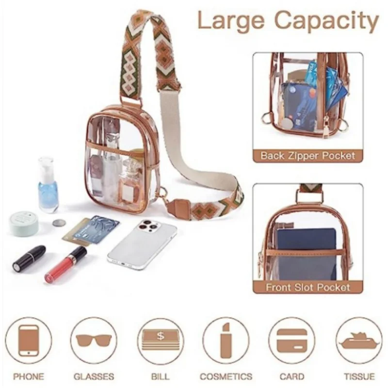 Transparent Fanny Pack Crossbody Purse for Women High Quality Thickening-Water-Resistant, Stain Resistant Chest Bag