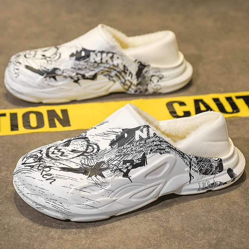 Winter Cotton Slippers for Men Eva Casual Shoe Outdoor Warm Plush Non-slip Platform Waterproof Young Fashion Footwear Size 46-47