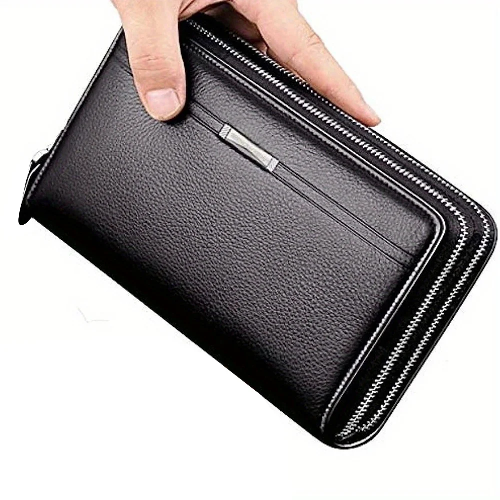 Herren-Geldbörse mit großem Fassungsvermögen, langem Reißverschluss, Kunstleder-Clutch, Business-Handtasche mit Telefonkartenhalter, Geschenk für Ihn – Detail 3