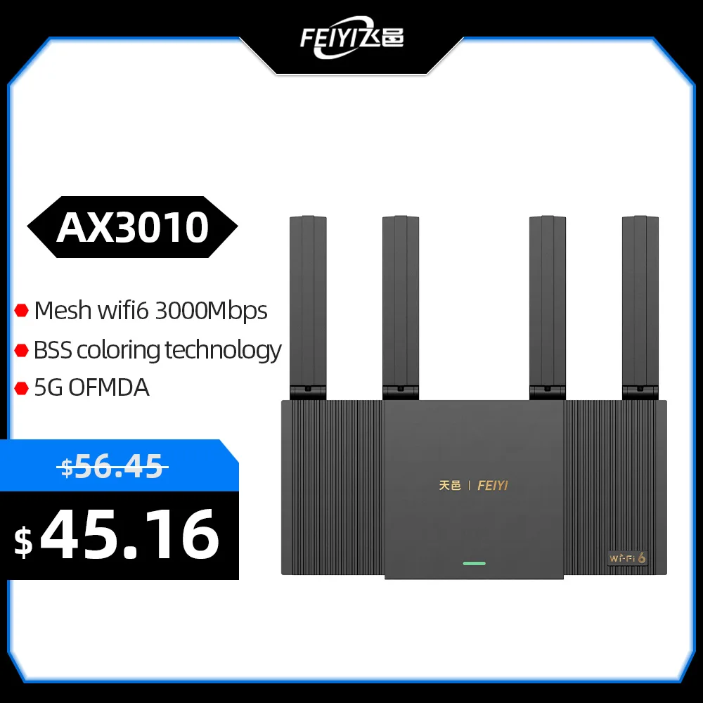 Feiyi Wifi 6 Router Ax3000 Dual Band 2.4G Wifi6 Mesh Router 5Ghz Full Gigabit Ethernet Rj45 Porte Wifi 6 Mesh Ripetitore Amplificatore