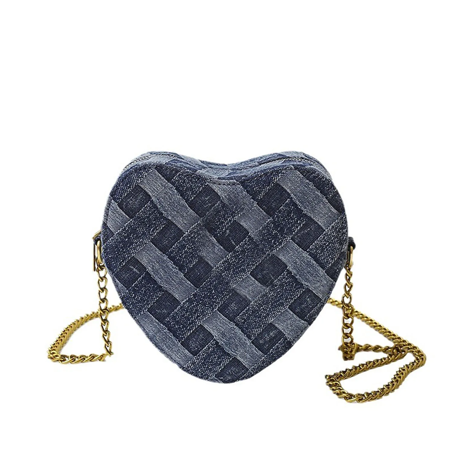 Women's Splicing Cowboy Weave Heart Shaped K-G Sewing Fashion Chain Bag Shoulder Bag