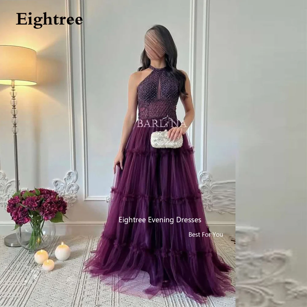 

Eightree Purple Abendkleider Dubai Evening Dresses Tulle Halter Long A Line Vestidos De Festa Formal Occasion Dresses 2023