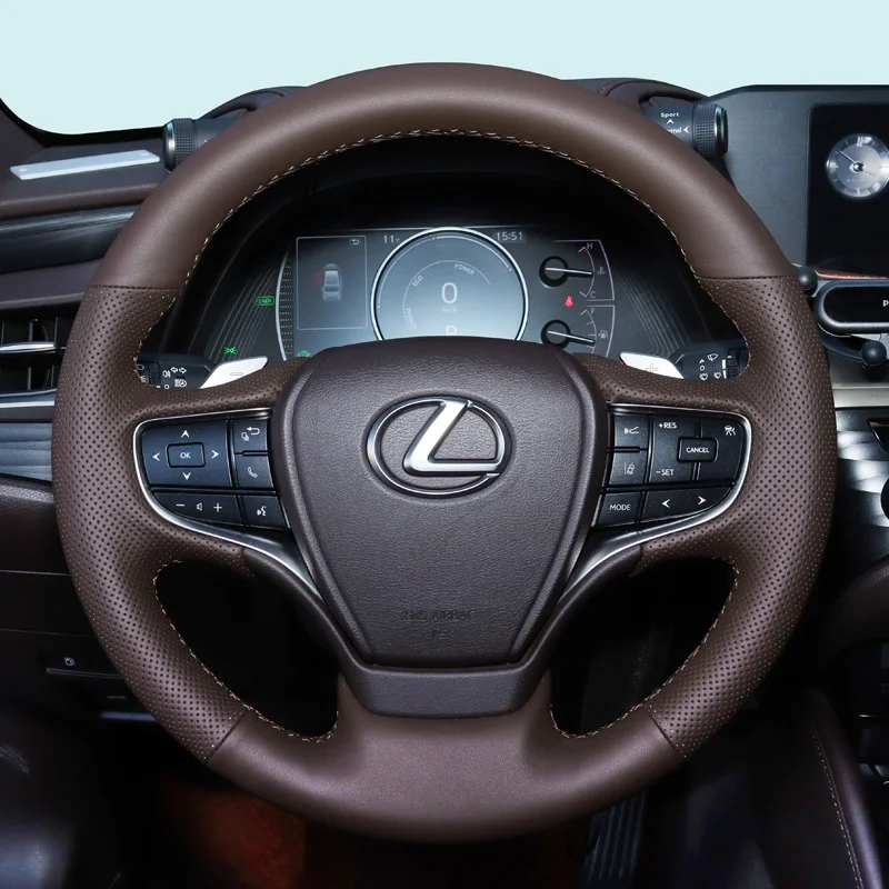 

Hand-Stitched Car Steering Wheel Cover Anti-Slip Breathable Grip Leather Wrap For Lexus ES200 Automotive Interior Accessories