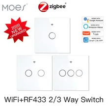 

Smart Tuya Zigbee Light Switch Moes Zigbee Wall Touch Switch Alexa Google Home Voice Control Tuya Smart Home Automation US / EU