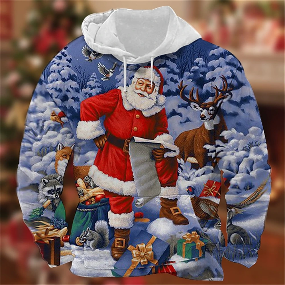 

Christmas Sweater Christmas, Mens Graphic Hoodie Sweatshirt Xmas Santa Claus Prints Daily Classic Casual3D Pullover White Cotton