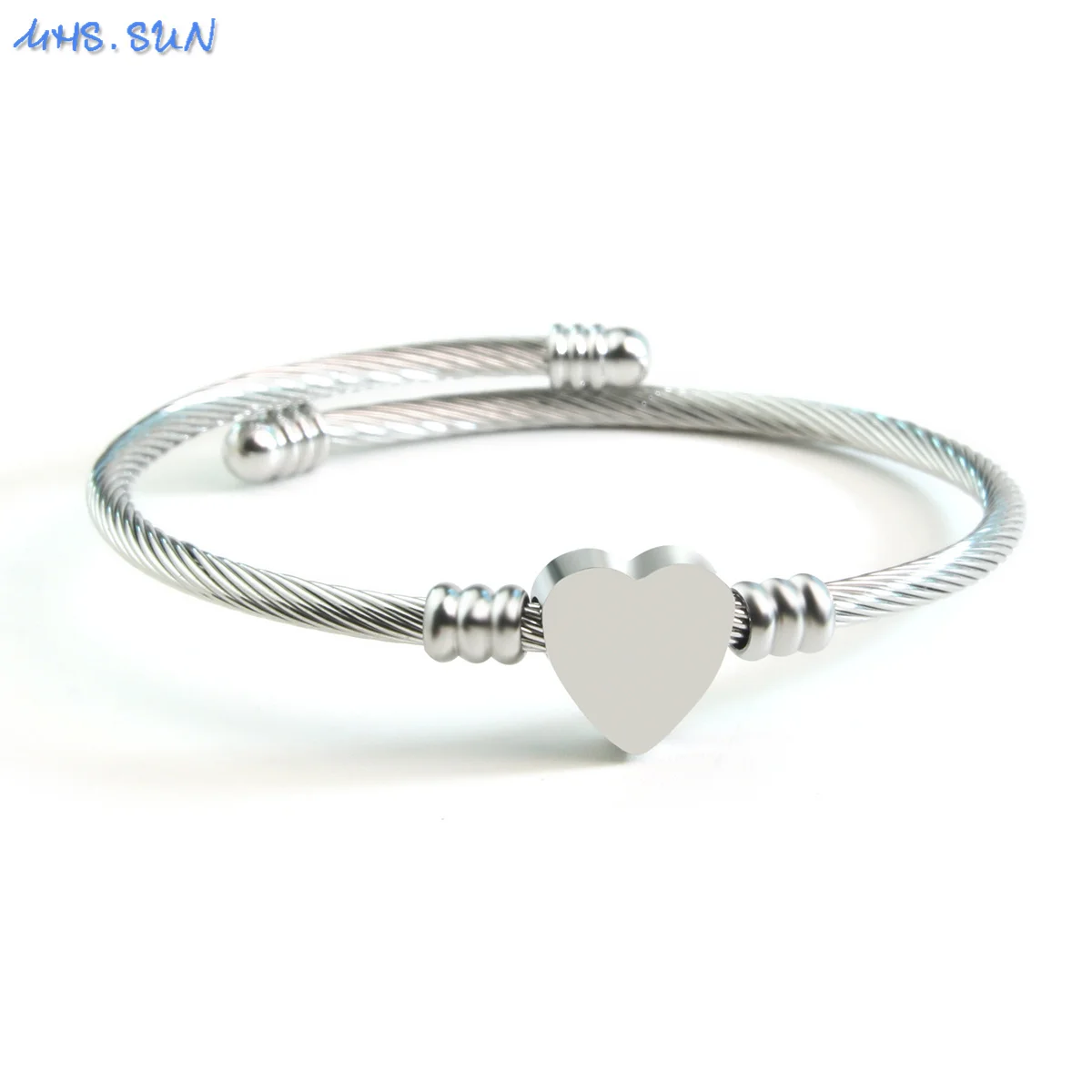 MHS.SUN Classic Open Heart Cuff Bangle Gold Silver Color Stainless Steel For Men Women Adjustable Lover Birthday Party Jewelry 6