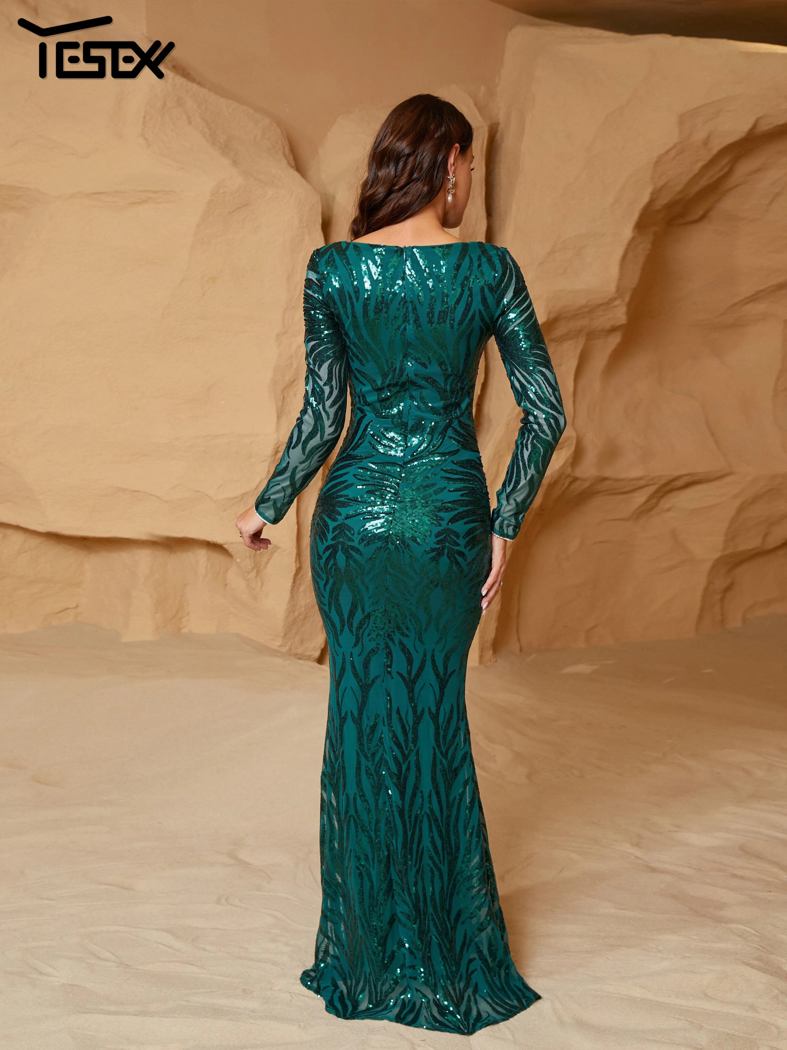 Yesexy-فستان سهرة نسائي أخضر برقبة على شكل حرف V و...