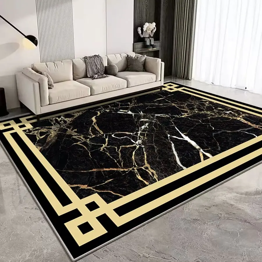 European Style Luxury Gold Living Room Carpet Generous Abstract Texture Parlor Large Area Rug Washable Lounge Coffee Tables Mat 2