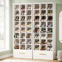 9-Tier Shoe Storage Cabinet, 71-Inch Tall Wooden Shoes Rack, Storage Cabinet with 24 Cubbies and Drawer for Closet, Shoe Rack 1