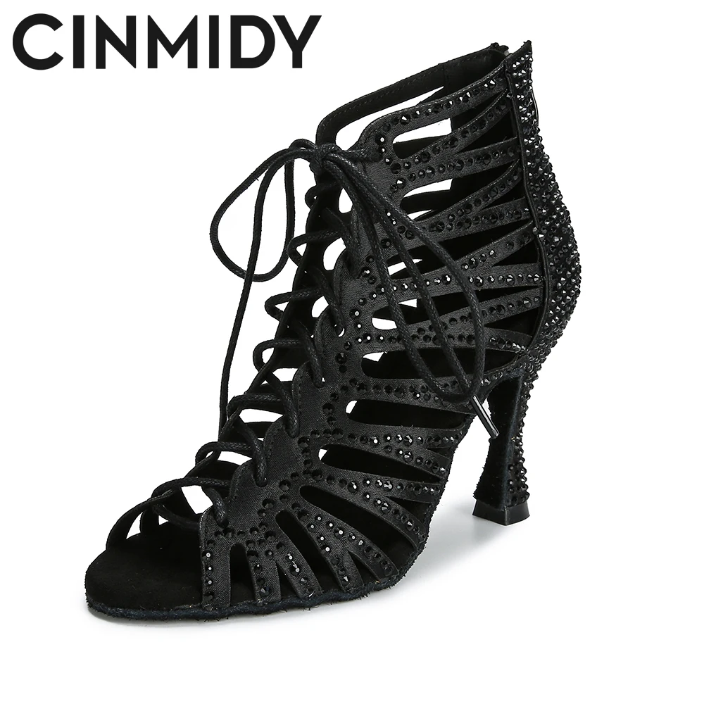 CINMIDY Black Dance Shoes For WomenT ango Salsa  Latin Dance Shoes  Cuban Heel Ballroom Dance Boots  Red Party Shoes For Dancing 2