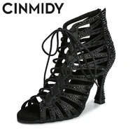 CINMIDY Black Dance Shoes For WomenT ango Salsa  Latin Dance Shoes  Cuban Heel Ballroom Dance Boots  Red Party Shoes For Dancing 2