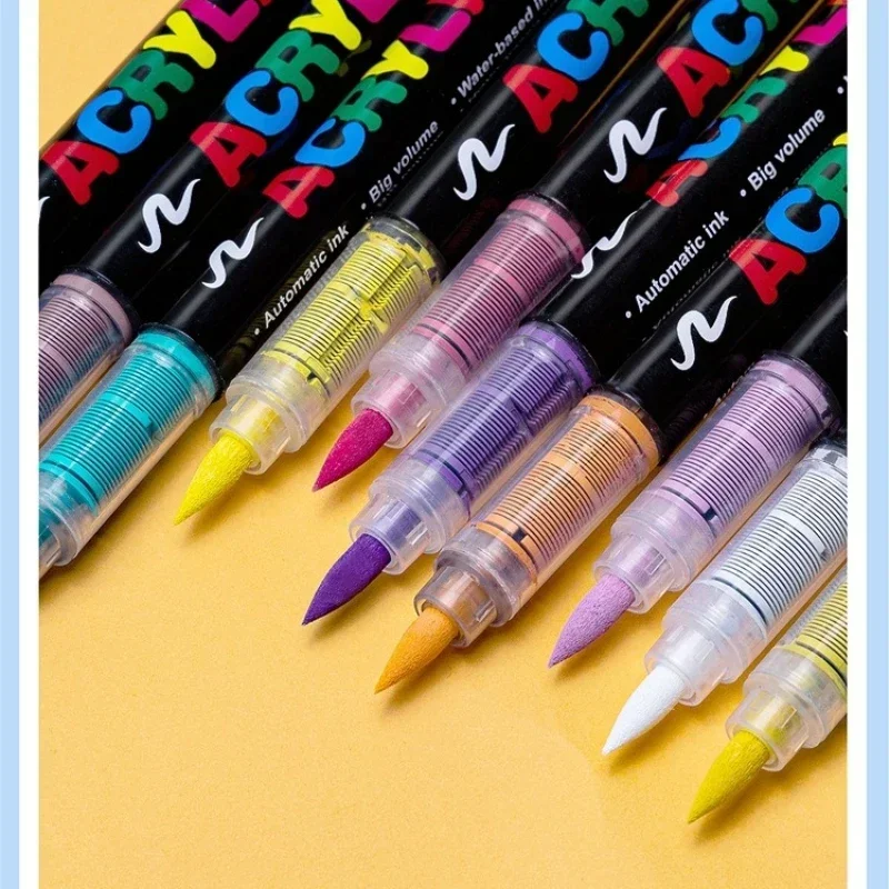 16 Colors Acrylic Marker Pen for Rock Painting Brush Tip Waterproof Paint Fabric Art Supplies Acrylic Paint Markers