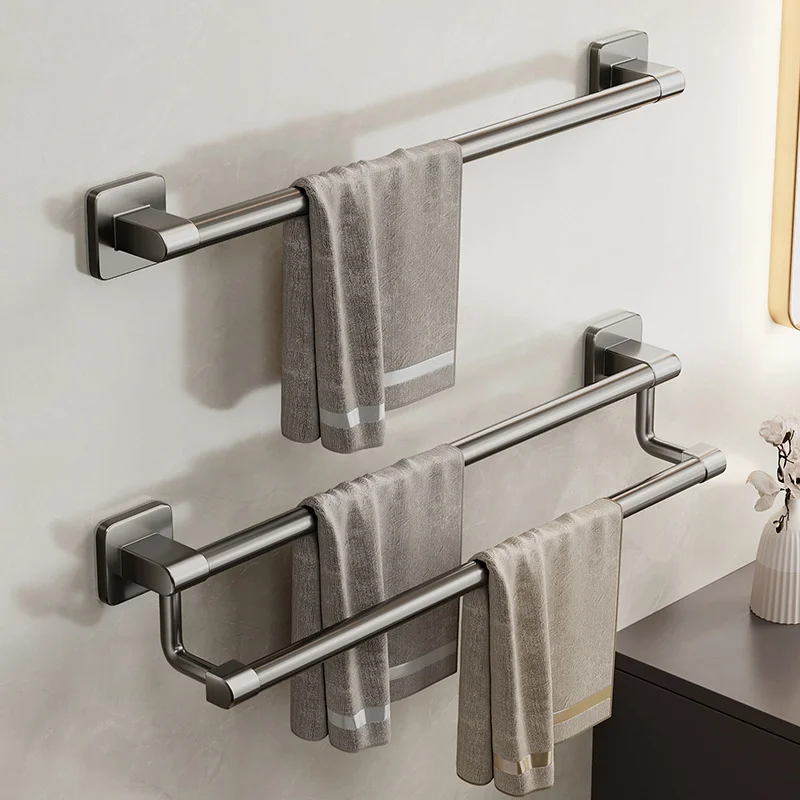 Towel Holder Self-adhesive Double Layer Bathroom Towel Rack No Drilling Bar Kitchen Storage Rack Bathroom Organizer towel rack