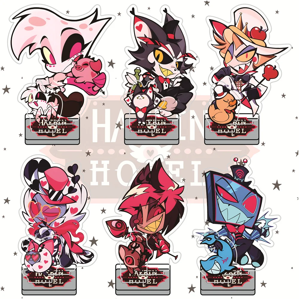 Hazbin Hotel 10cm+4cm Doppelteinsatz Zweiteilige Chibi Acryl-Standfiguren Schlüsselanhänger Sammlerstück Schreibtisch-Deko Geschenk für Fans