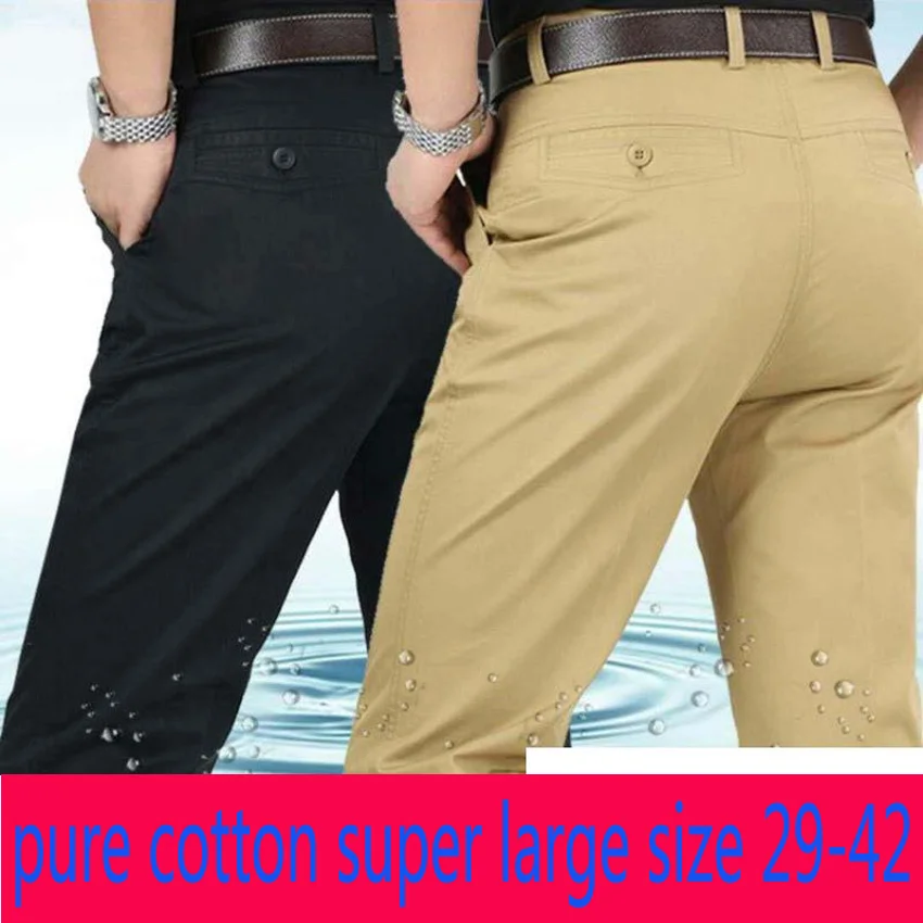 

New Spring Summer Thin Men Straight Tube Loose Long High Waist Pure Cotton Smart Casual Full Length Pants Plus Size 29-42