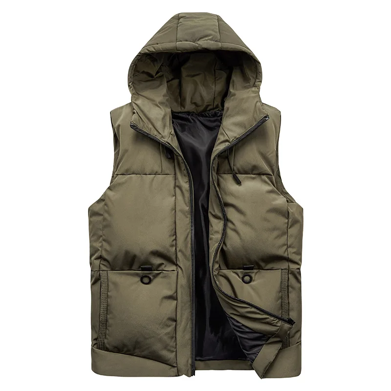 

Winter Men Thick Sleeveless Cotton Padded Vest Men Harajuku Hooded Vest Jacket Male Clothing Parka Waistcoat 6XL 7XL