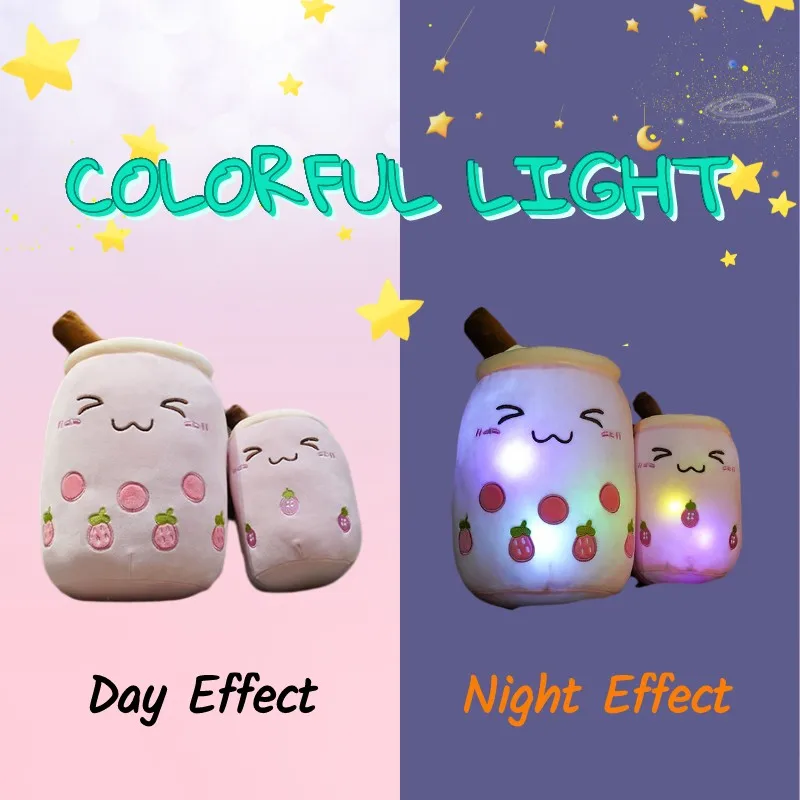 25cm Colorful Lights Boba Plush Toy Bubble Tea Stuffed Pillow Light Up Night Kid Gift Soothe Plushie Doll plush toy