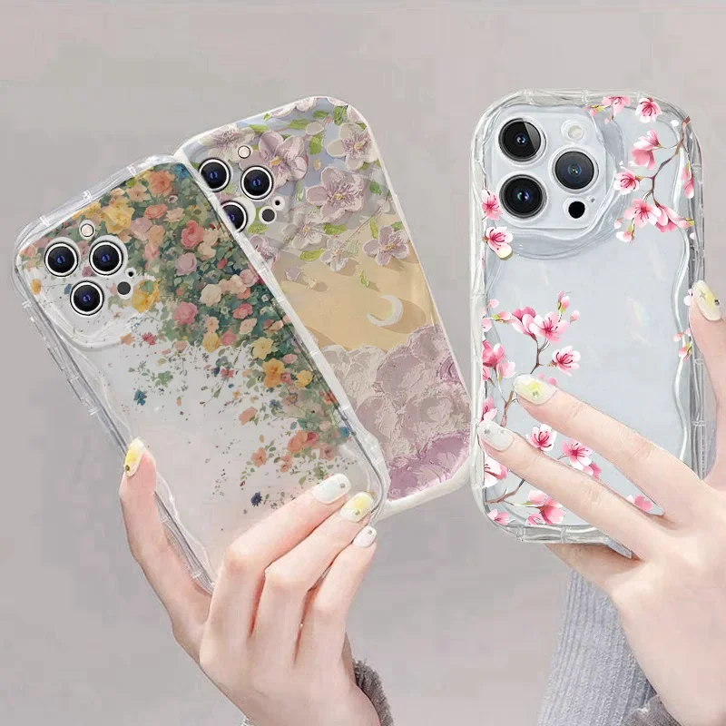 Flower Cream Wavy Edge Phone Case Cover