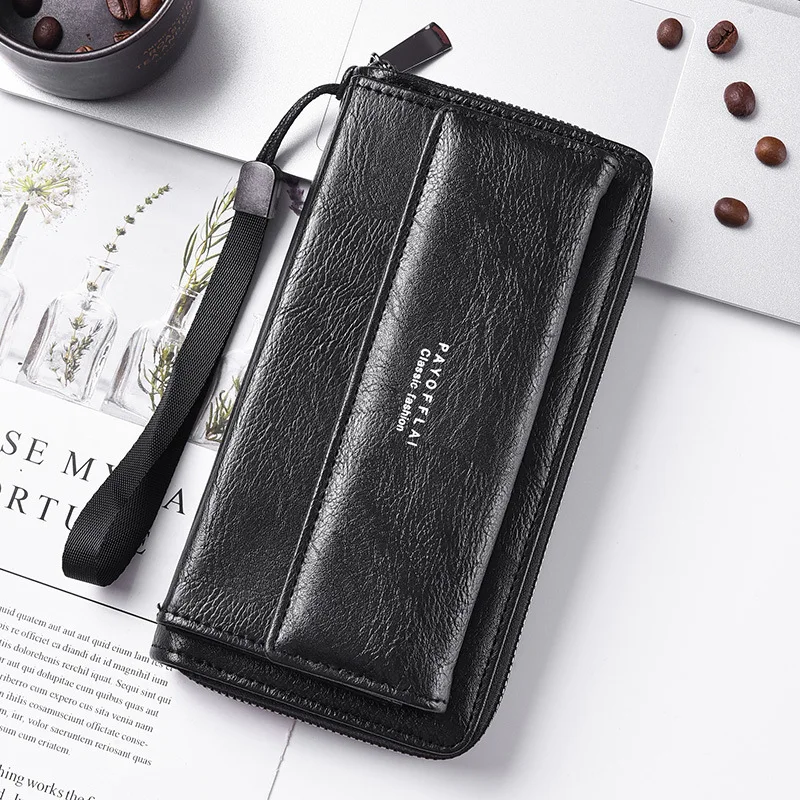 New Men's PU Wallet Multi Card Slots Casual Long Style Large Capacity Handheld Clutch with Phone Pocket
