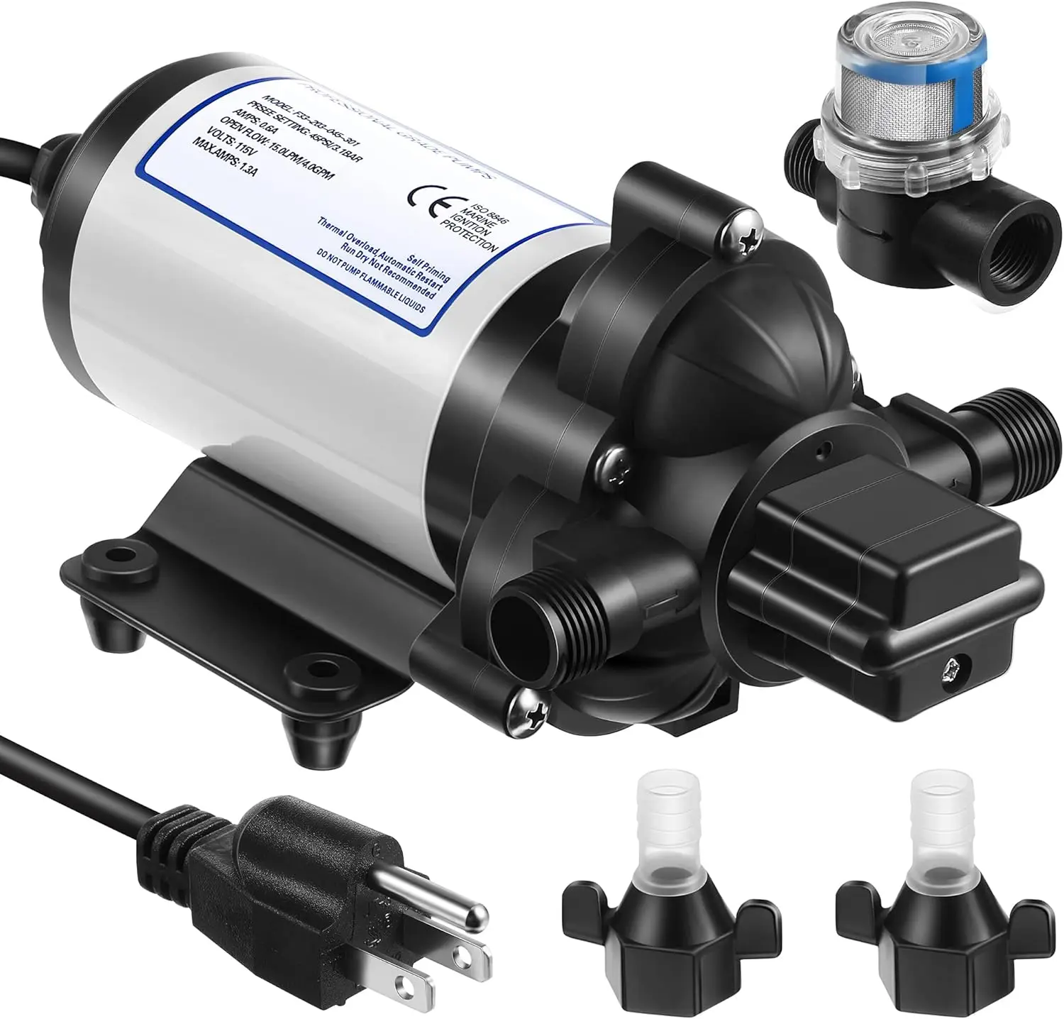 Water Pressure Diaphragm Pump Industrial 115V Self Priming 4 Gpm 45 Psi Water Booster Pump with Power Plug