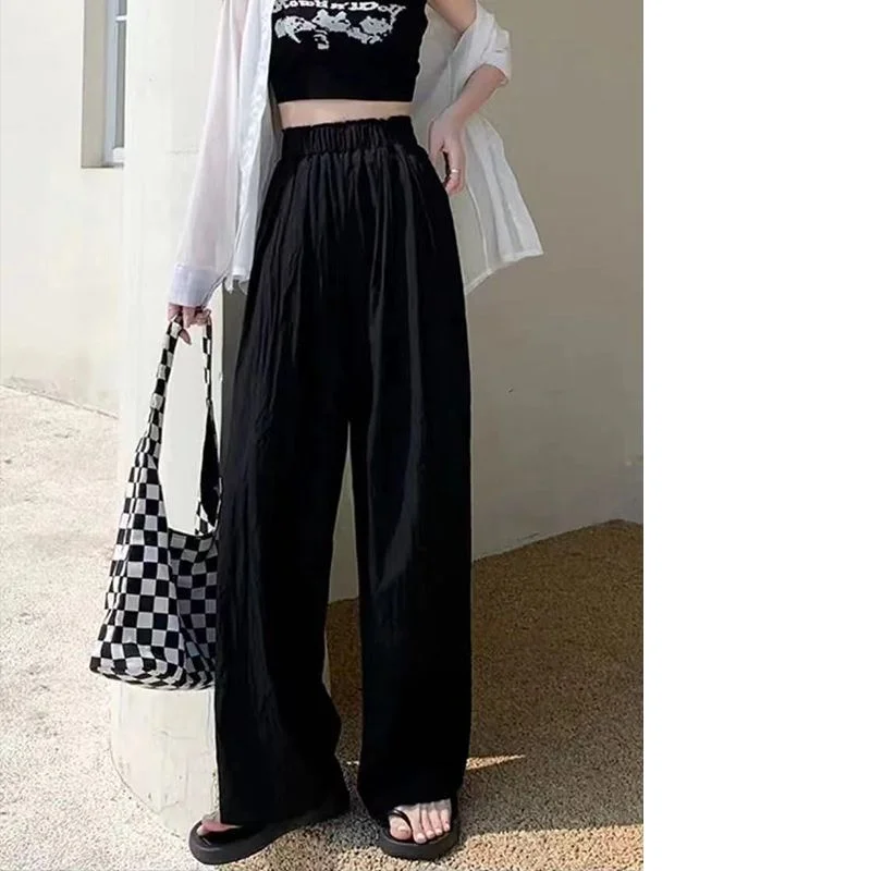 

Summer New Elastic Waist Thin Loose Wide Leg Pants Simplicity Youth Solid Color Straight Pants Casual Fashion Women Clothing