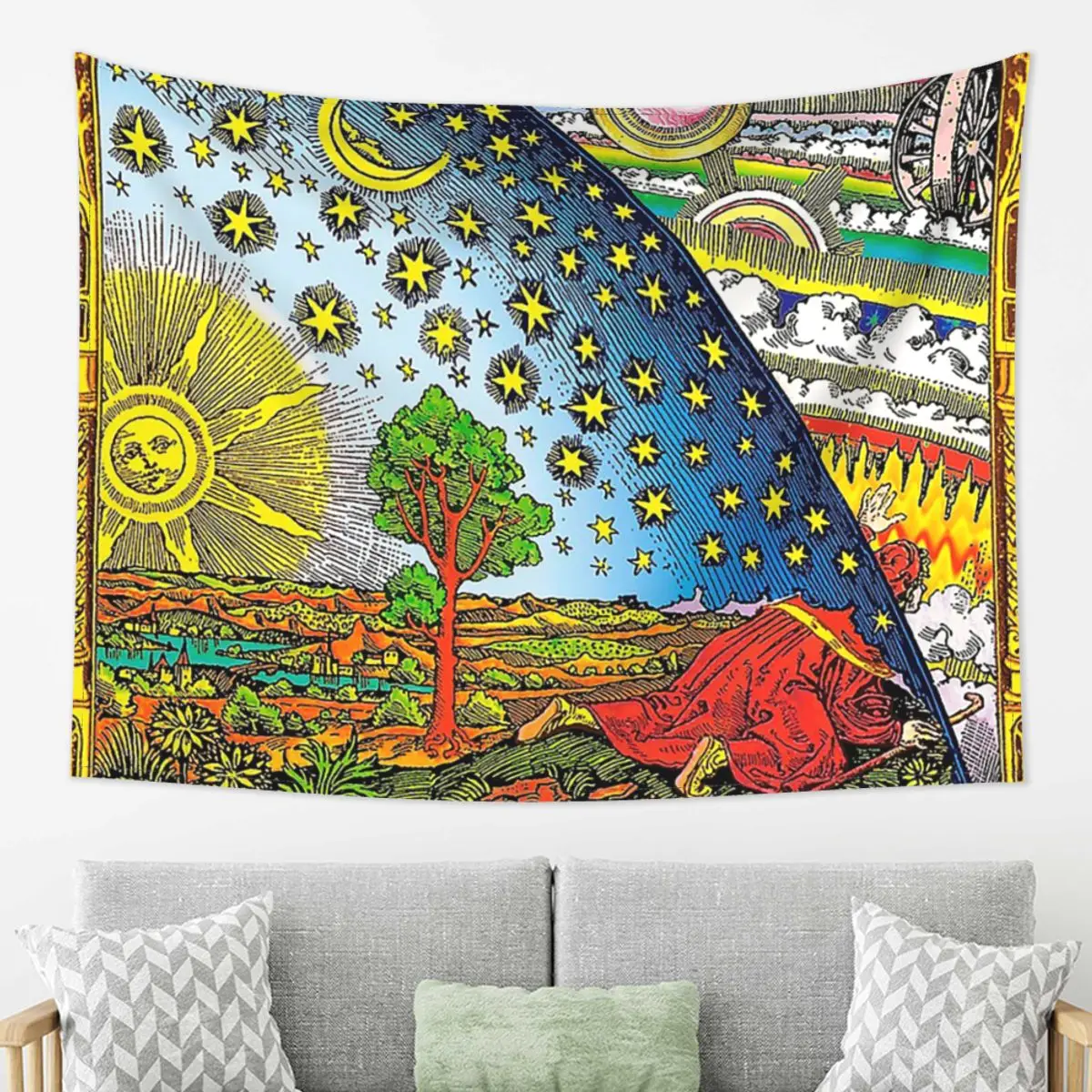

Flammarion Engraving In Color Tapestry Decoration Art Aesthetic Tapestries for Living Room Bedroom Decor Home Wall Hanging