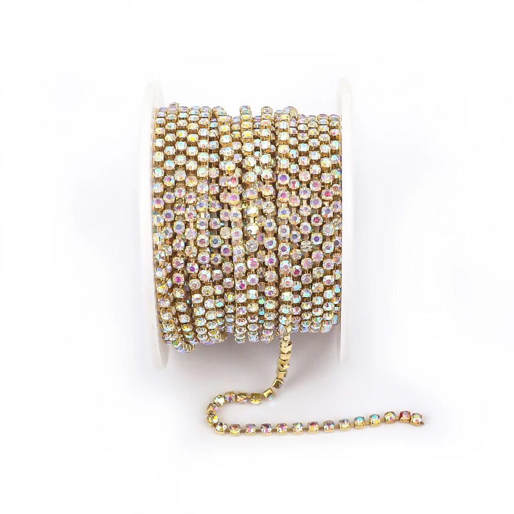 Description Picture 6 of itemVC Crystal SS6-SS18(2mm-4.5mm)Silver/Gold Base Clear Crystal Dense Rhinestone Chain Apparel Sewing Glass Rhinestone Cup Chain