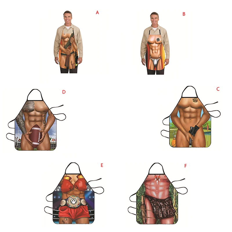 

Kitchen Apron Polyester Dinner Party Cooking Apron Men muscles sexy Adult Bib