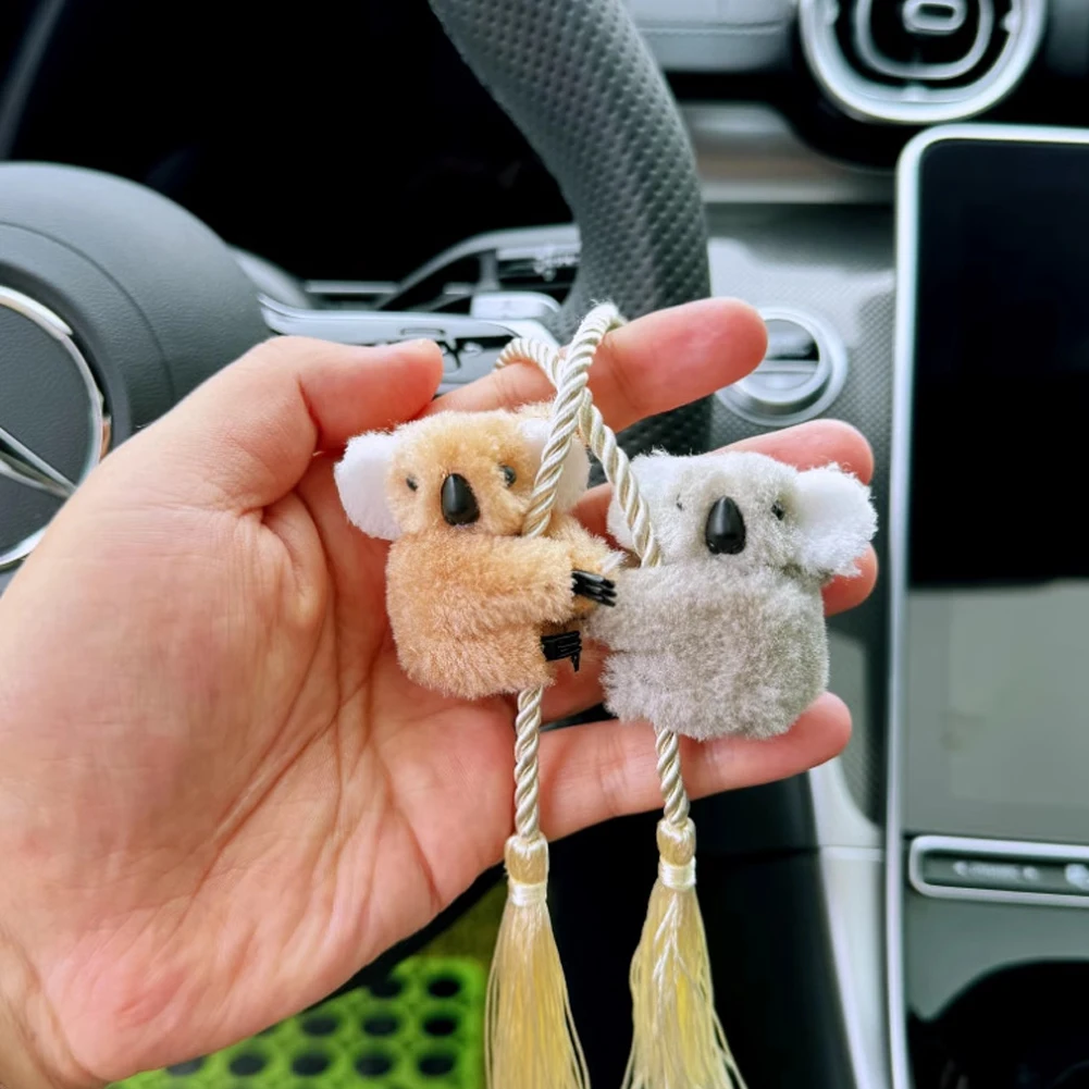 차량용 장식품 창의적인 플러시 코알라 모양 후방 거울 장식 태슬 펜던트 포함 자동차 인테리어 액세서리