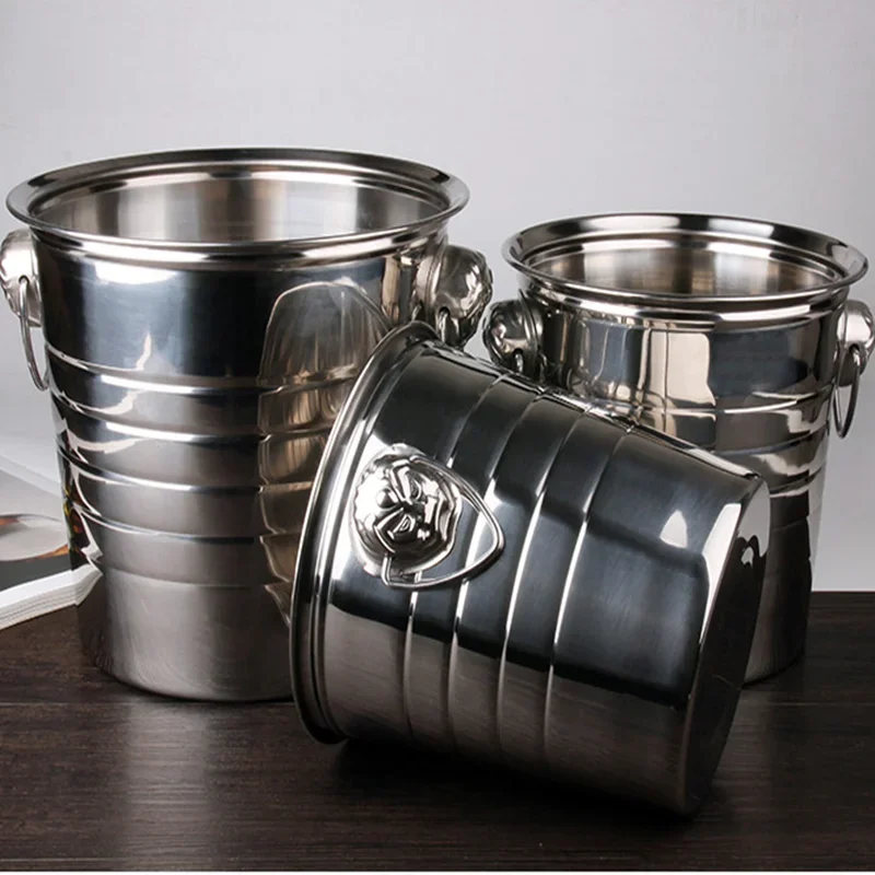 3L 5L 7L Stainless Steel Bar Ice Bucket Two Handles Champagne Bucket Wine Spit Wine Barrel Container Ktv Club Supplies