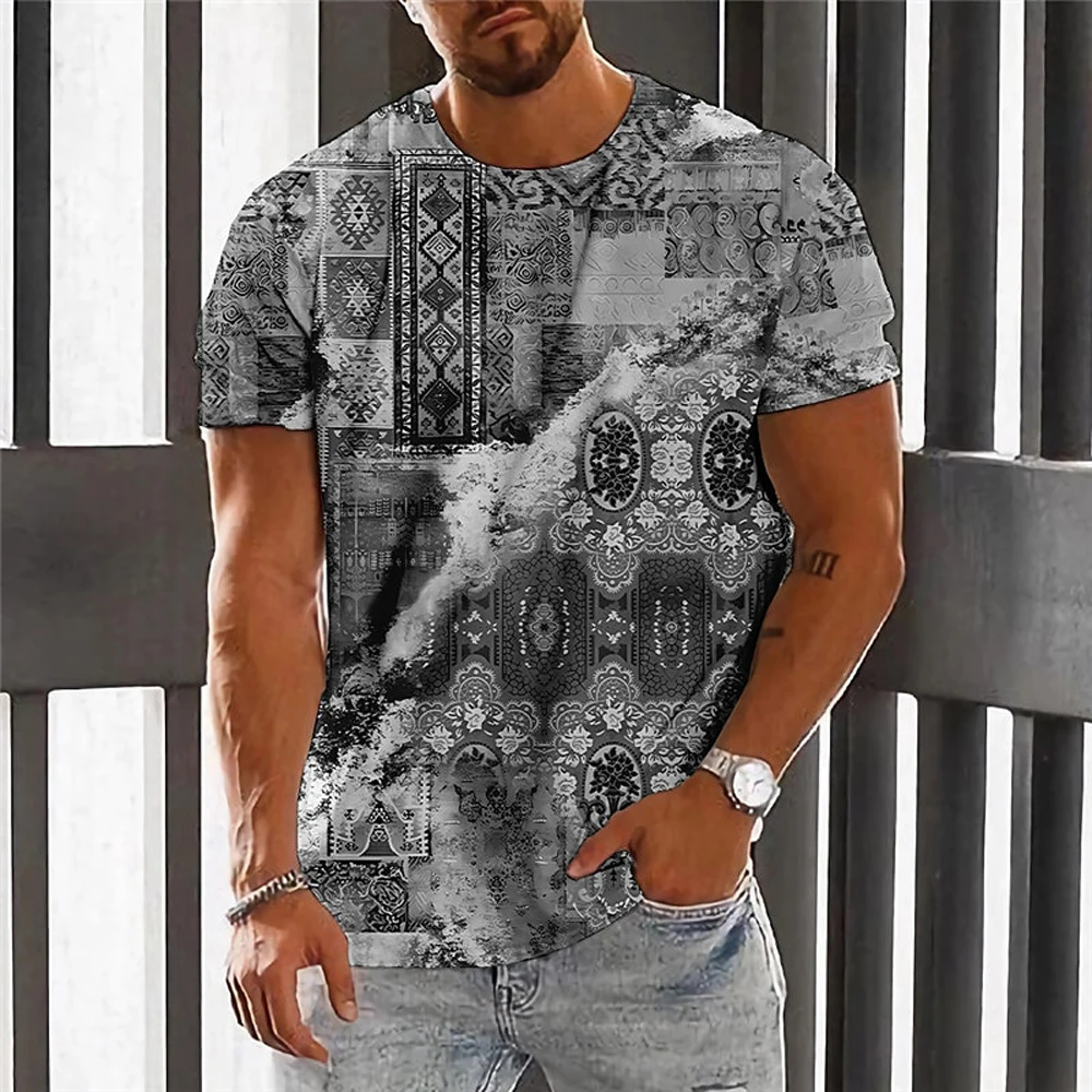 

Summer Casual Undershirt Men's Top Mixed Color Fresh Vintage Printed T-Shirt Boutique Men Breathable Fitness Sports Short Sleeve
