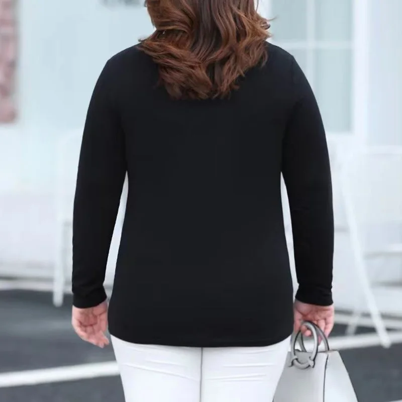Korean Crew Neck 3D Letter Print Long Sleeve Loose T-Shirt Spring Autumn Female Clothing Casual Plus Size Pullover Bottoming Top