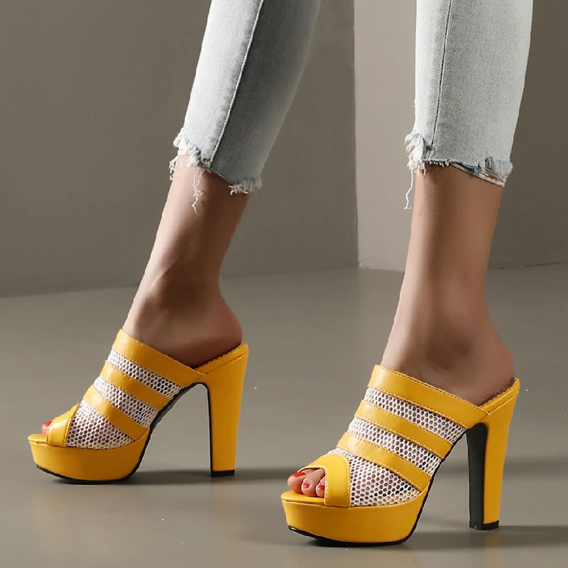 

Fashion Slippers Women Summer High Heels Sandals Platform Mules Black Yellow White Slides Party Shoes Ladies