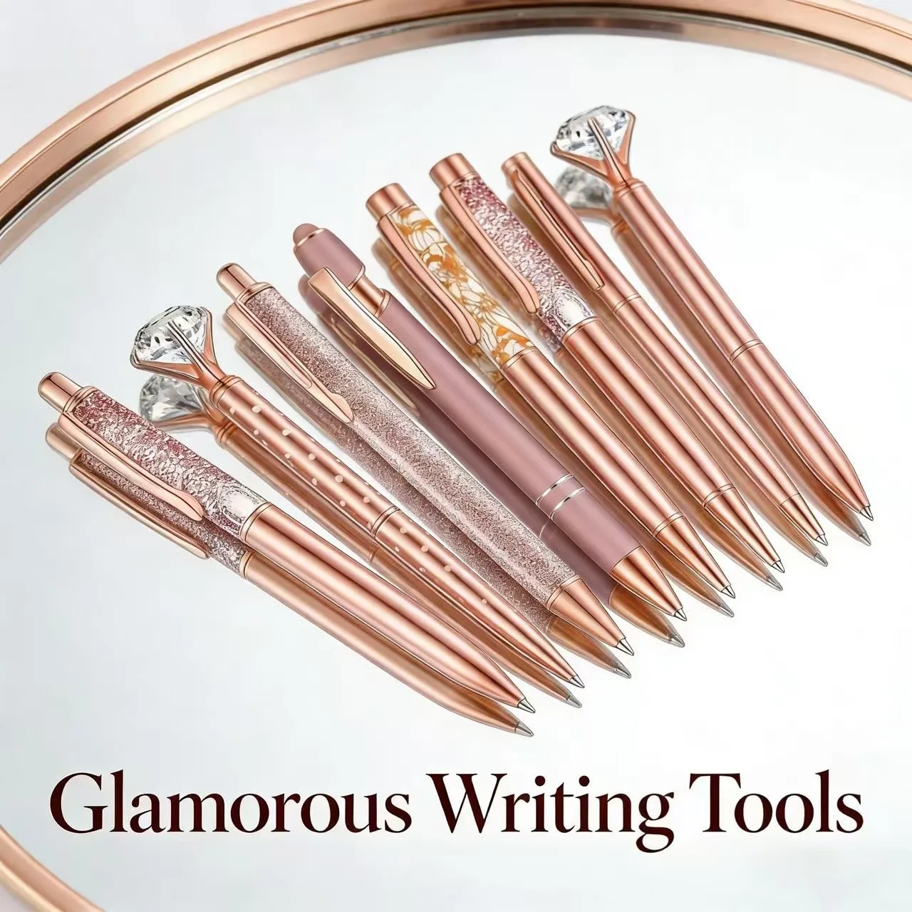 8/9개 로즈골드 볼펜 여성용 학용품 세트 액체 모래 글리터 블랙 잉크 펜 결혼식 사무용품 선물