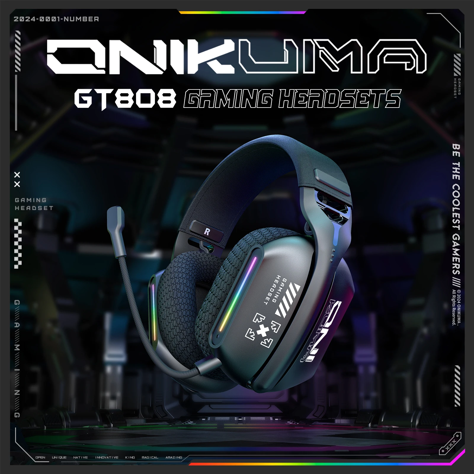 ONIKUMA GT808 Tri-mode Gaming Headset RGB Lighting 2.4G Wireless Gaming PC Wired Desktop with Headset   Ultra Long Life 1