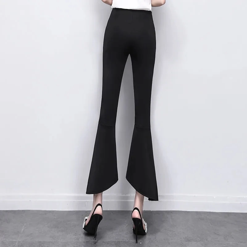 2022 Spring Summer New Slit Flared Trousers Women Fashion High Waist Slim Pants Streetwear Casual Ladies Black Baggy Suit Pants