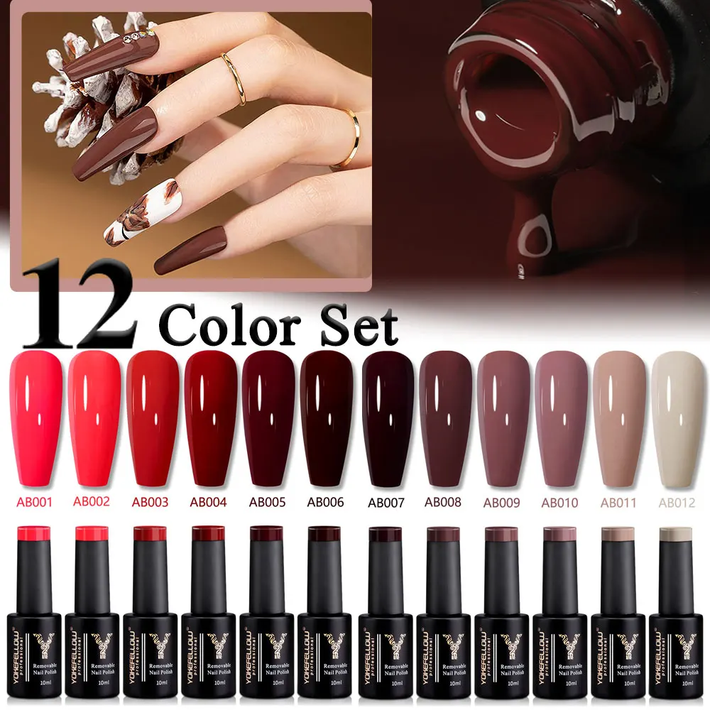 YOKEFELLOW 10ML Gel Nail Polish Set Soak Off UV LED Nail Varnish Kit Semi Permanent 12Pcs/Set Nail Gel For Manicure at Home Use