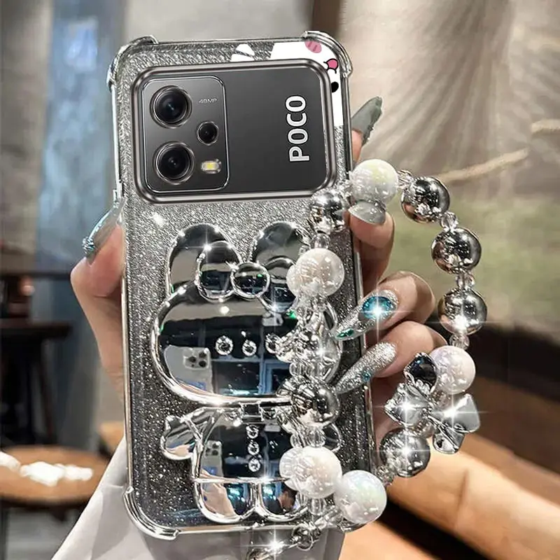Glitter Mirror Rabbit Phone Holder Case with Anti-Knock Stand and Airbag Protection