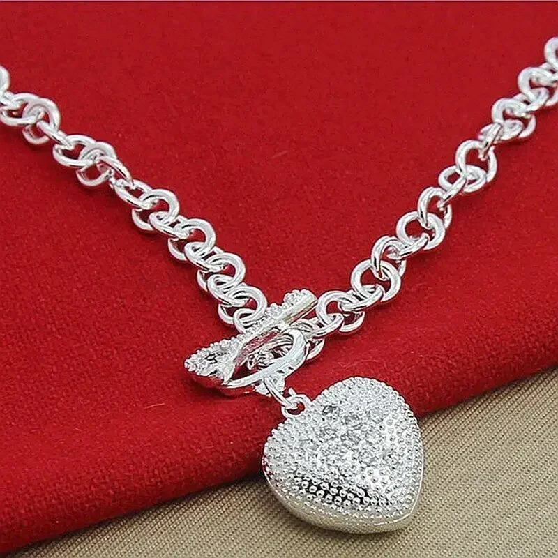 

CHUANGCHENG Heartfelt Adornments 925 Sterling Silver Heart Pendant Necklaces Chain Jewelry Gift