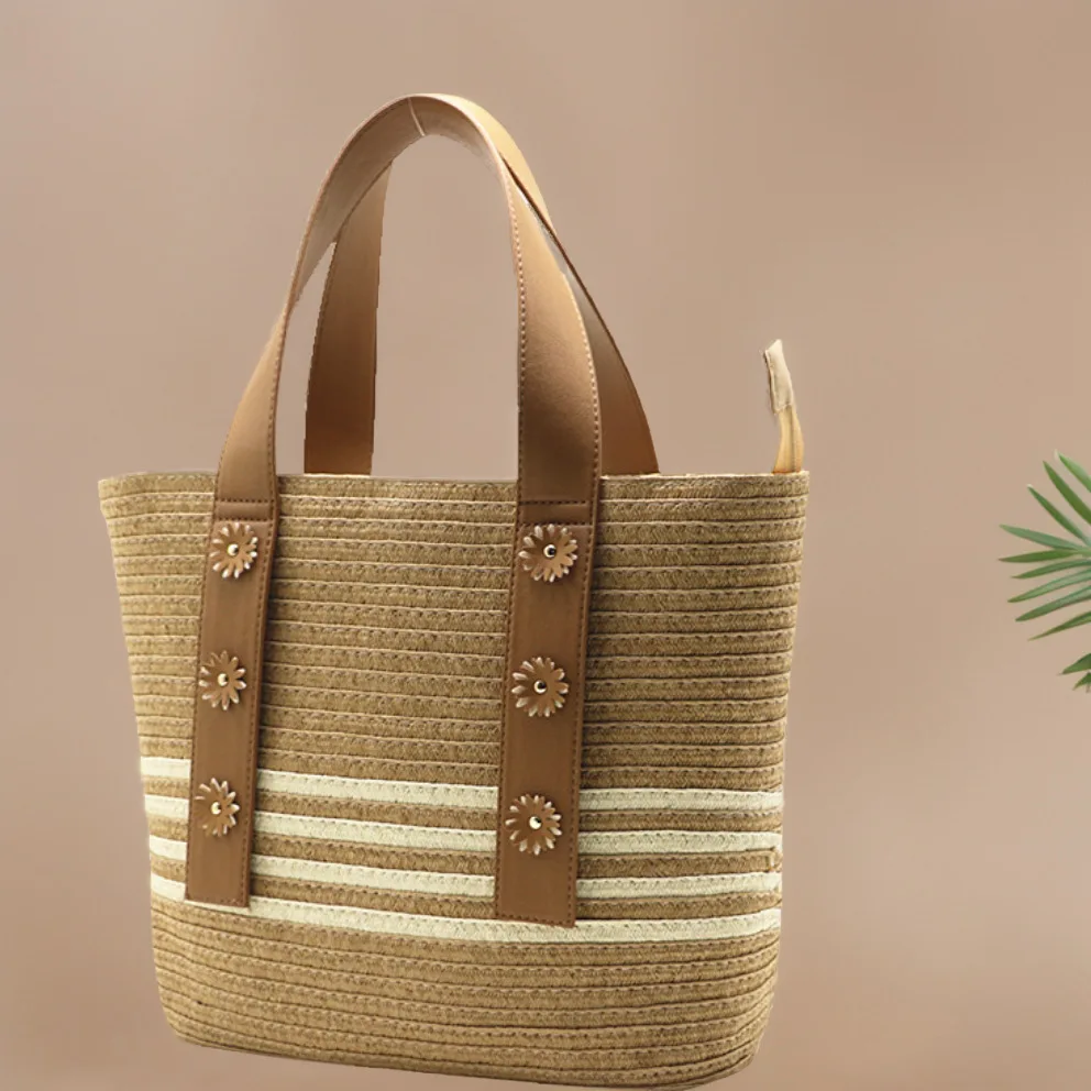 Fashionable Floral Woven Shoulder Bag with Large Capacity