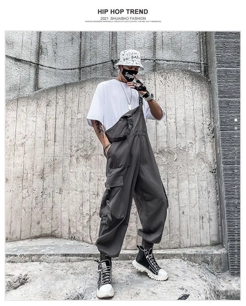 Aoleaky Summer Men's Short Sleeve Jumpsuit, Hip-Hop Slim