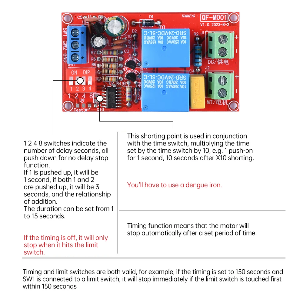 Description Picture 6 of item5/12/24V DC Motor Controller Relay Board Forward Reverse Control Limit Start Stop Switch Pusher Electric Curtain Automatic Door
