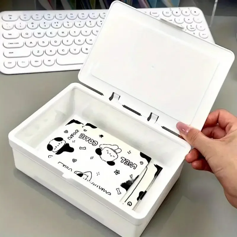 White Flip Lid Dustproof Desk Organizer-Plastic Office Supplies Storage Boxes