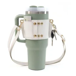 Deluxe PU Leather Water Bottle Sling with Adjustable Strap (White)